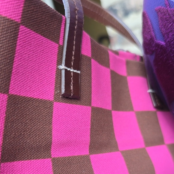 CLARE V. Pink and Brown Checkered Tote Bag - Picture 12 of 12